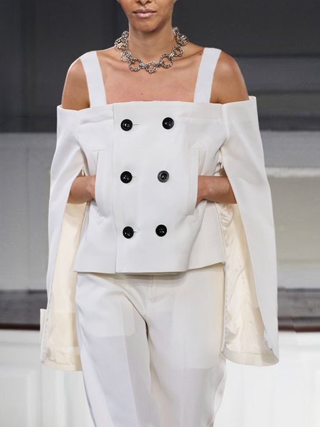 

Plain Urban Cold Shoulder Jacket, White, Jackets