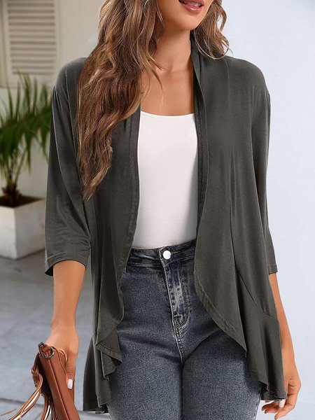 

Plain Cross Neck Casual Loose Kimono, Gray, Cardigans