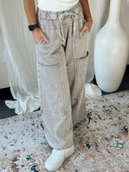 Plain Casual Loose Pants, Gray, Pants