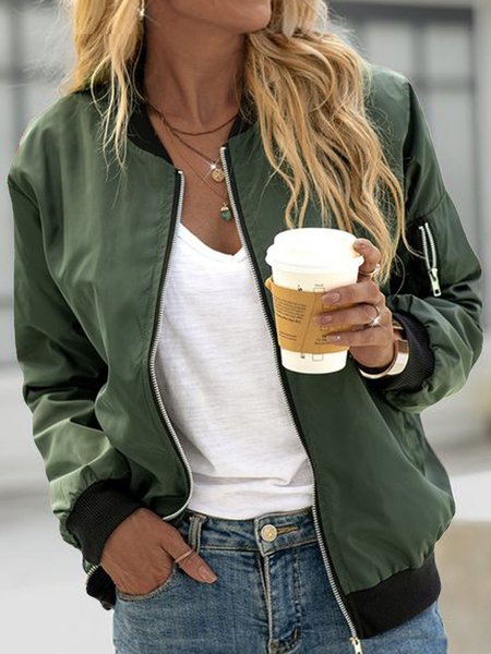 

Casual Plain Crew Neck Regular Fit Jacket, Darkgreen, Jackets