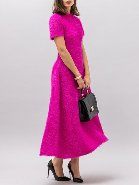 

Short sleeve Regular Fit Elegant Sweater Dress, Rose red, Maxi Dresses
