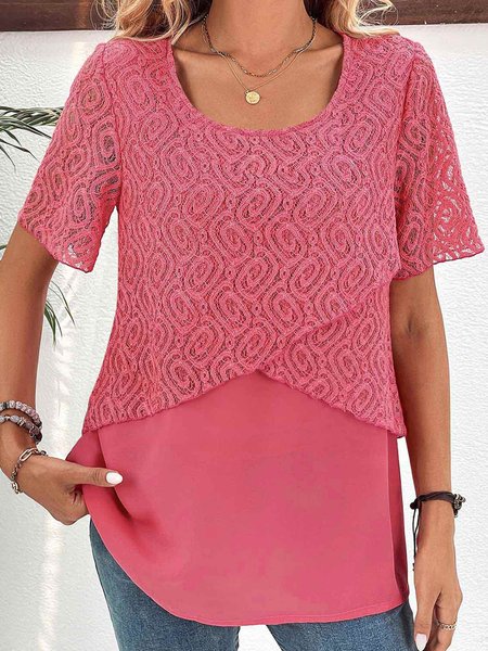 

Crew Neck Casual Loose Shirt, Pink, Shirts & Blouses