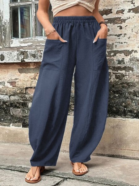 

Plus Size Casual Plain Loose Pants, Deep blue, Pants