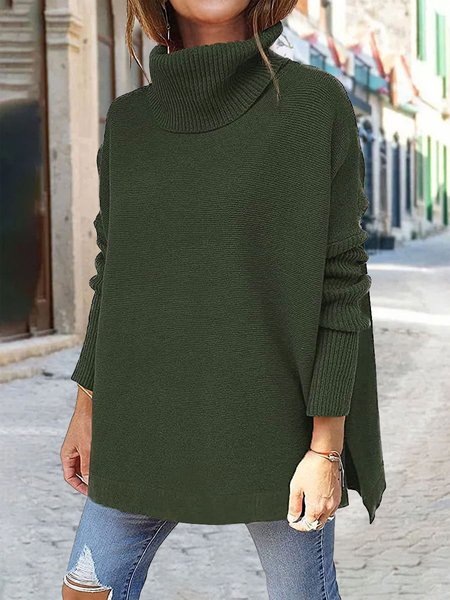 

Turtleneck Wool/Knitting Plain Casual Sweater, Army green, Sweaters & Cardigans