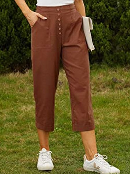 

Women's Summer Cotton Linen Cropped Wide Leg Pants Capris Women Ladies Casual Loose Palazzo Pant Work Elastic Pocket, Coffee, Pants