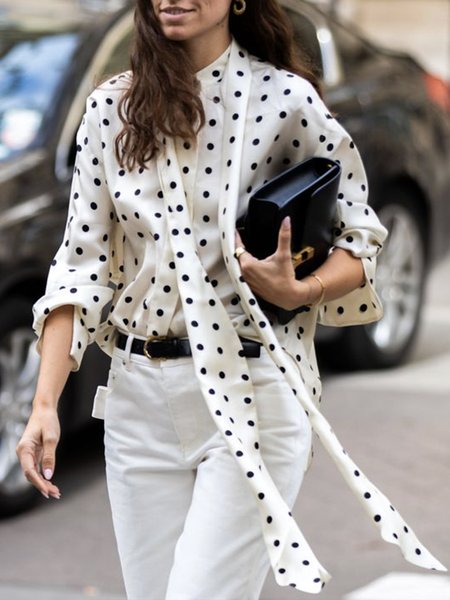

Long sleeve Elegant Regular Fit Polka Dots Blouse, Off white, Blouses and Shirts