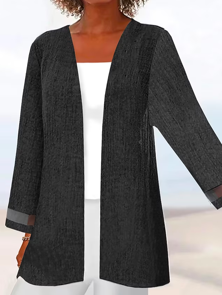

Cross Neck Casual Plain Kimono, Black, Cardigans