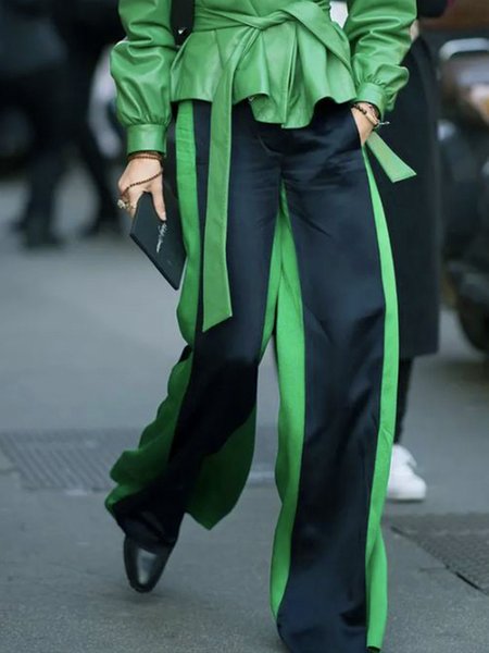 

Daily Casual Regular Fit Color Block Pants, Green, Pants