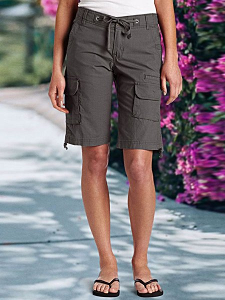 

Casual Cotton Plain Loose Shorts, Gray, Shorts