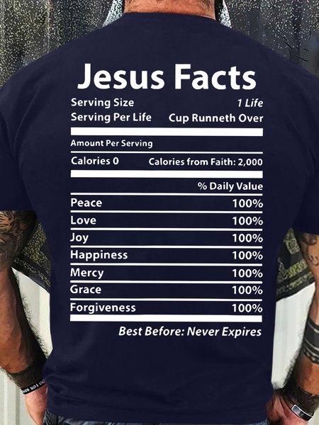 

Men's Funny Jesus Facts Graphic Printing Text Letters Crew Neck Casual Cotton T-Shirt, Purplish blue, T-shirts