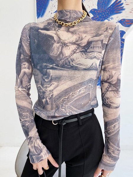 

Abstract Long Sleeve Tight Urban T-Shirt, As picture, Tees