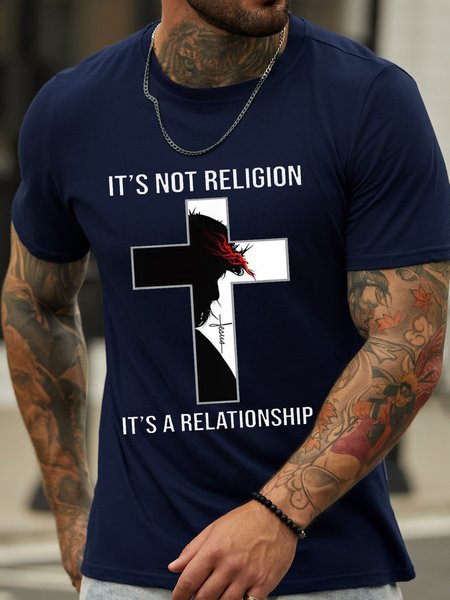 

Men's Cotton JESUS IT'S NOT RELIGION IT'S A RELATIONSHIP Casual T-Shirt, Dark blue, T-shirts
