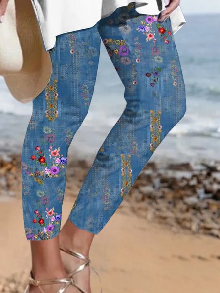 

Plus size Tight Floral Casual Leggings, Blue, Leggings