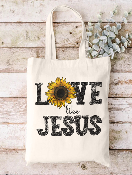 

Women's Sunflower Love Jesus Casual Shopping Tote, White, Bags