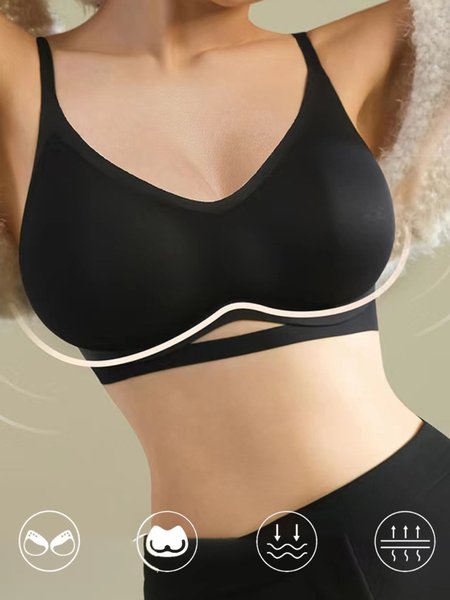 

Breathable Comfortable Hollow Detachable Cup Seamless Bra & Bralette, Black, Crop Bras