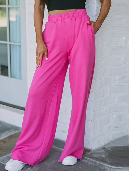 

Loose Plain Casual Pants, Deep pink, Pants