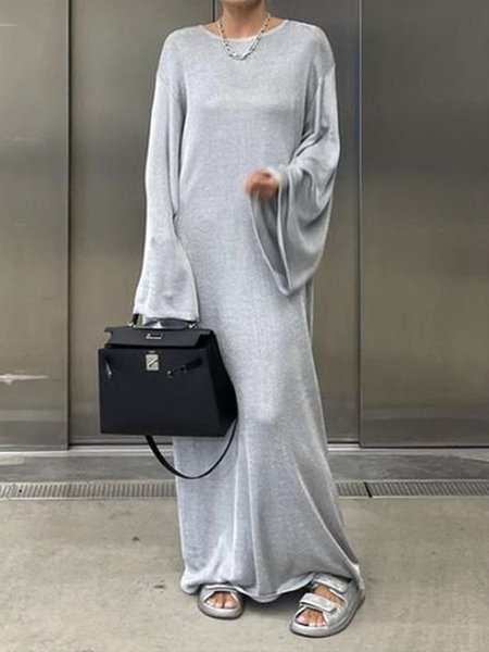 

Urban Crew Neck Loose Plain Dress, Gray, Maxi Dresses