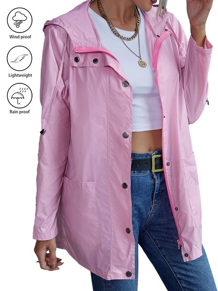 

Casual Plain Shawl Collar water proof Jacket, Pink, Jackets