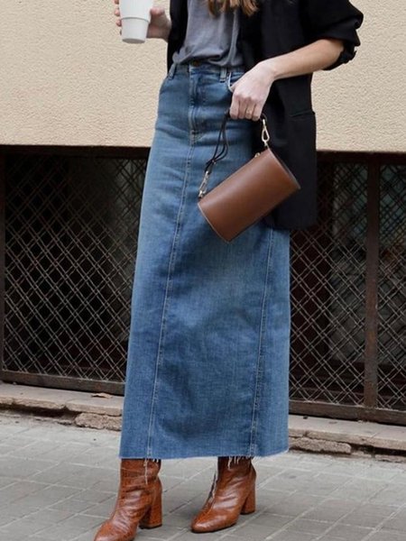 

Urban Denim Plain Loose Skirt, Blue, Skirts