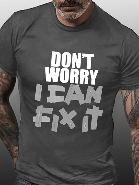 

Men's Funny I Can Fix It Duct Tape Crew Neck Casual Text Letters Loose T-Shirt, Deep gray, T-shirts
