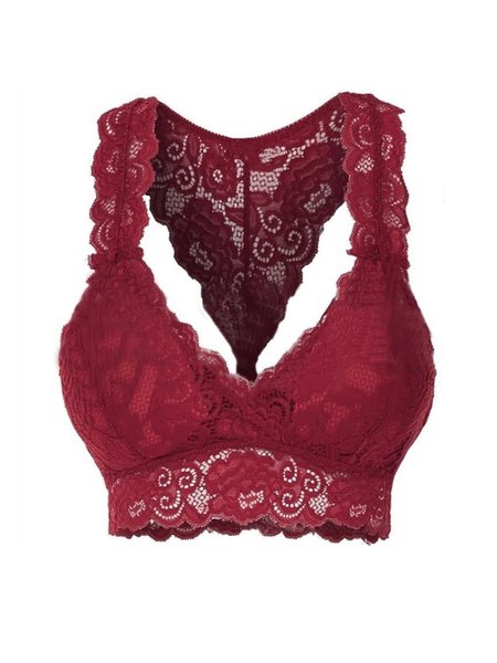 

Women's Breathable Sexy Beautiful Back Lace Bra, Wine red, Crop Bras