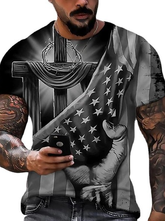 

Casual Independence Day Flag Pattern Short Sleeve T-Shirt Street Daily Men's Clothing, Black, T-Shirts