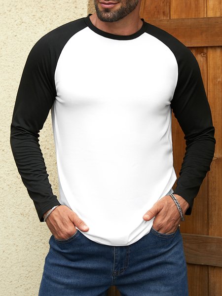 

Regular Fit Crew Neck Jersey Casual Raglan Sleeve Top, White, Long Sleeves