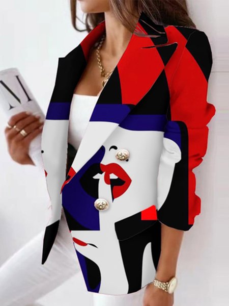 

Abstract Regular Fit Urban Lapel Collar Blazer, As picture, Blazers