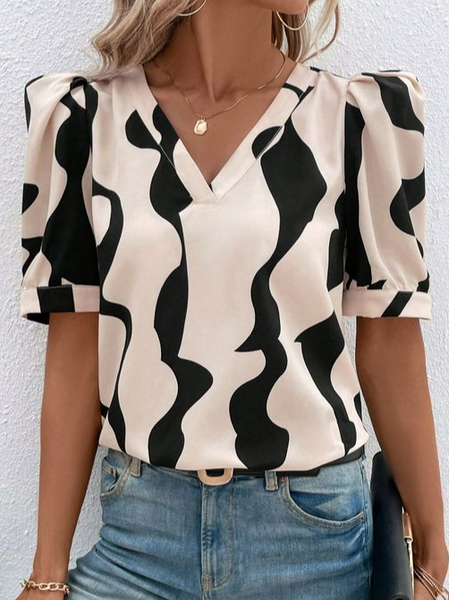 

Casual V Neck Geometric Shirt, Khaki, Shirts & Blouses