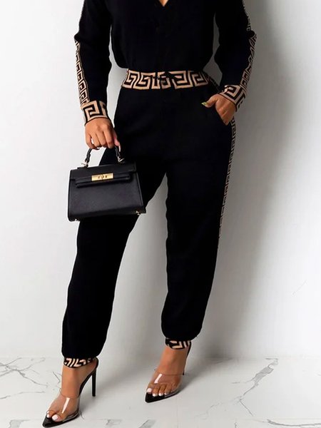 

Loose Urban Abstract Graphic Sweatpants, Black, Pants