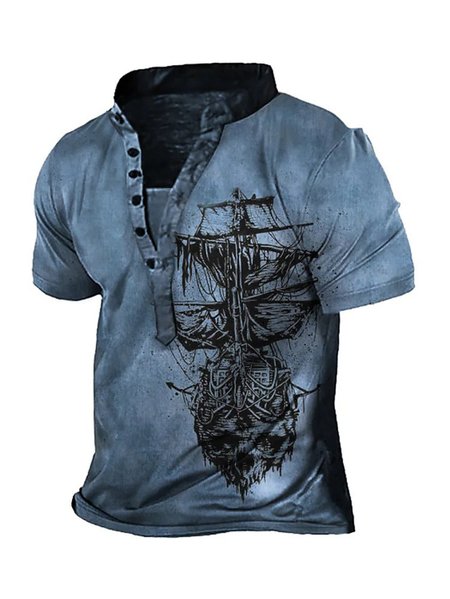 

Regular Sleeve Anchor Casual Short Sleeve T-Shirt, Blue, T-Shirts