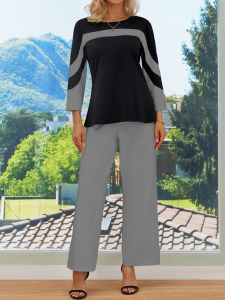 

Crew Neck Regular Fit Elegant Two-Piece Set, Gray, Suit Set