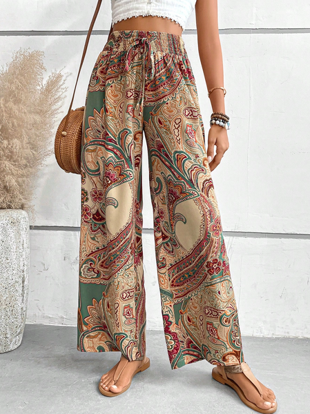 

Elastic Band Casual Loose Ethnic Pants, Khaki, Pants