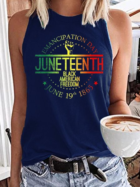 

Women's Casual Juneteenth Freeish Black History Crew Neck Tank Top, Dark blue, Tank Tops