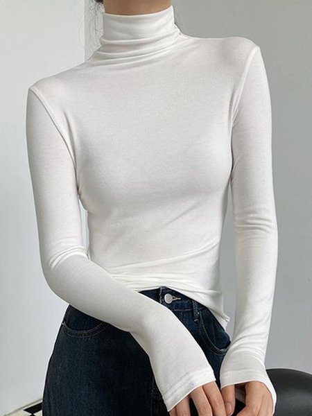 

Plain Loose Half Turtleneck Casual Shirt, White, Blouses and Shirts