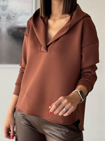

Loose High Elasticity Plain Hoodie Long sleeve Casual Hoodie, Brown, Hoodies and Sweatshirts