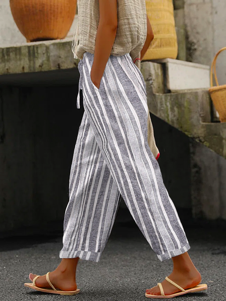 

Plus size Casual Striped Pants, Gray, Pants