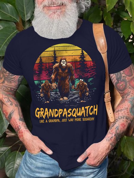 

Men's Funny Grandpa Squatch Like A Grandpa Just Way More Squatchy Graphic Printing Cotton Casual Flag Loose T-Shirt, Purplish blue, T-shirts