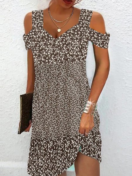 

V Neck Polka Dots Casual Dress, Brown, Dresses