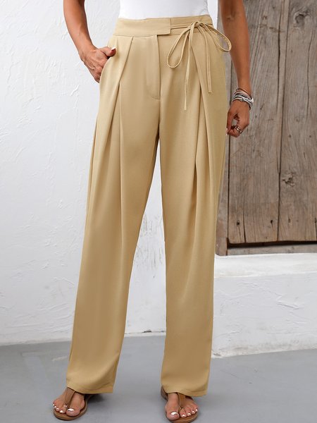

Plain Elegant Loose Pants, Khaki, Pants