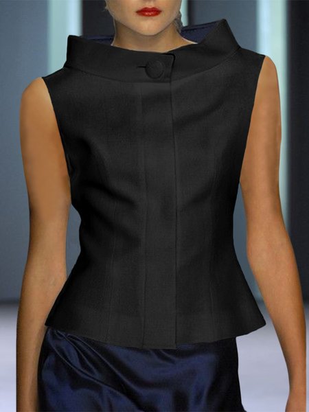 

Urban Plain Stand Collar Regular Fit Vest, Black, Vests and Gilets