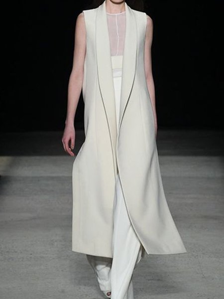 

Shawl Collar Plain Loose Urban Kimono, Off white, Kimonos