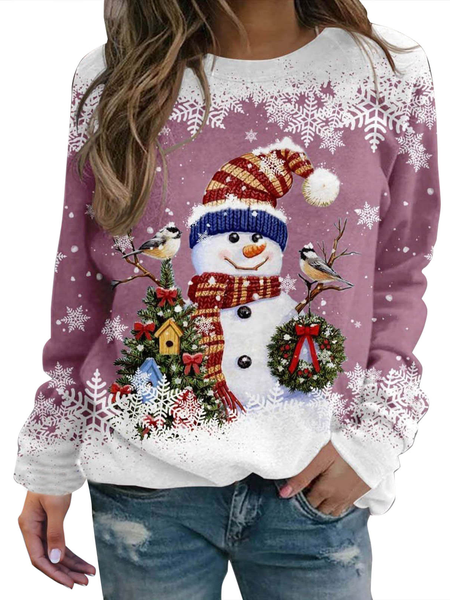 Casual Jersey Crew Neck Regular Fit Sweatshirt, Pink, Hoodies&Sweatshirts