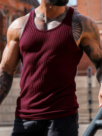 

Casual Striped High Elastic Vest Suspenders Sports Fitness Home Daily Men's Clothing, Red, T-Shirts