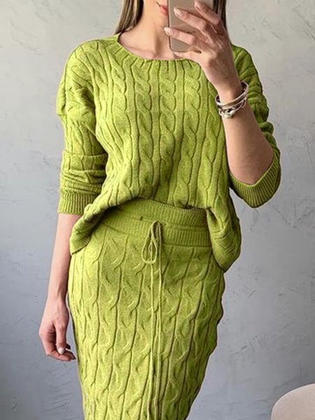 

Loose Urban Long sleeve Crew Neck Sweater, Green, Pullovers