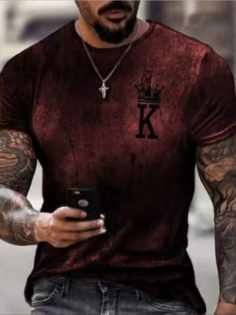 

Casual Gradient Letter Pattern Short Sleeve T-Shirt Street Daily Men's Clothing, Red, T-Shirts