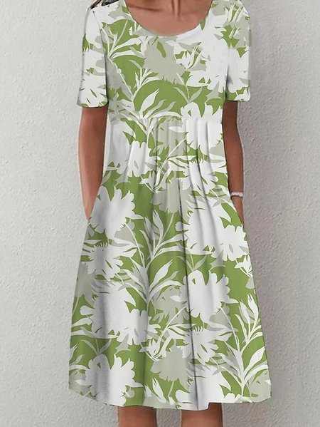 

Casual Cotton Floral Loose Dress, Green, Dresses