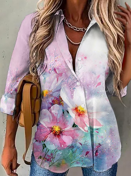

Casual Buttoned Shirt Collar Blouse, Pink, Shirts & Blouses