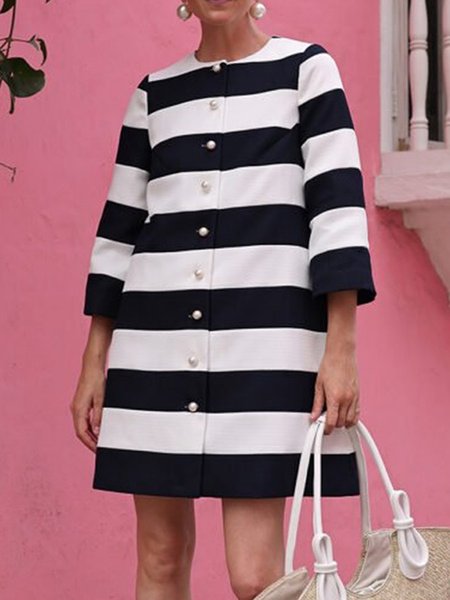 

Loose Striped Elegant Dress, Black-white, Mini Dresses
