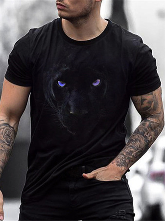 

Casual Black Leopard Pattern Short Sleeve T-Shirt Street Daily Men's Clothing, Purple, T-Shirts